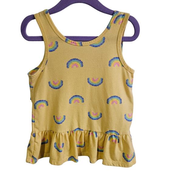 Girls Size M Pastel Yellow Peplum Ruffle Tank Top Rainbow Print Preppy - Picture 3 of 3
